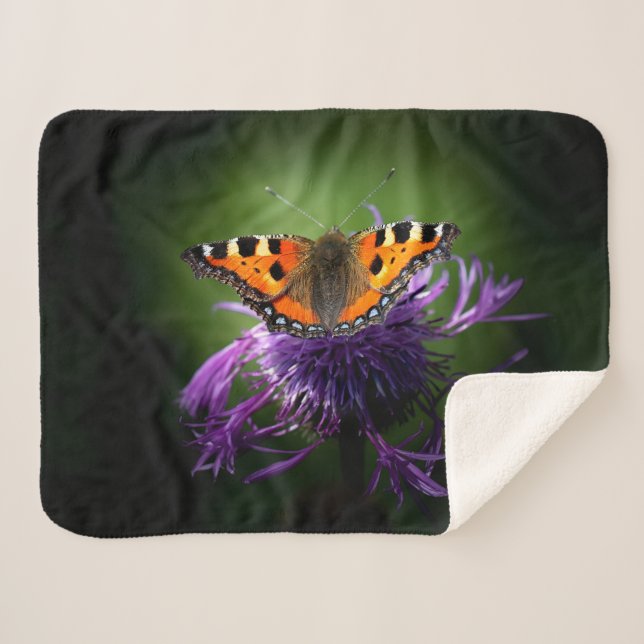 BUTTERFLY on PURPLE FLOWER Sherpa Blanket (Front (Horizontal))