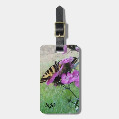 Butterfly on Purple Flowers Customizable Luggage Tag