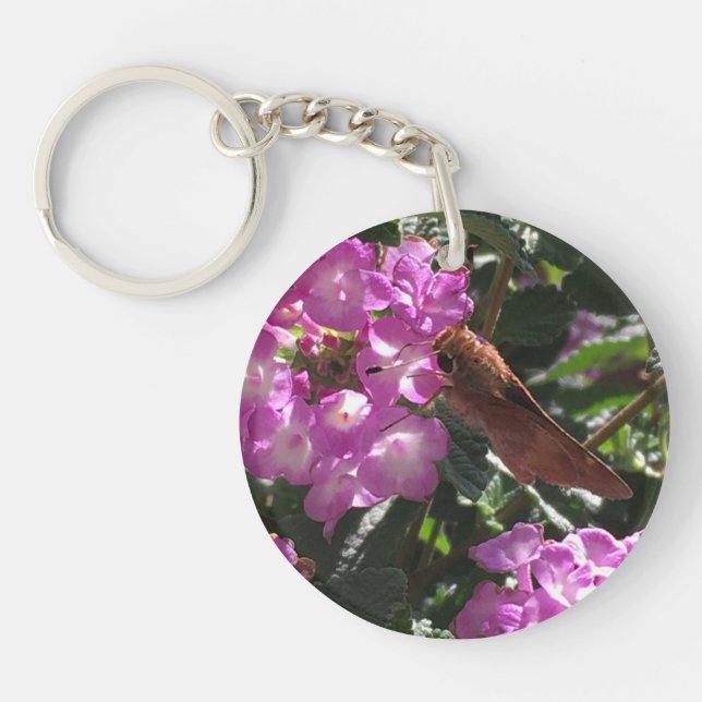 Butterfly on Purple Lantana Flowers Keychain (Front)