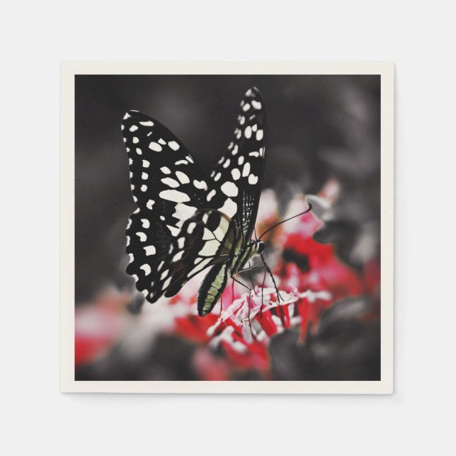 Butterfly on Red Flower Napkins (Front)