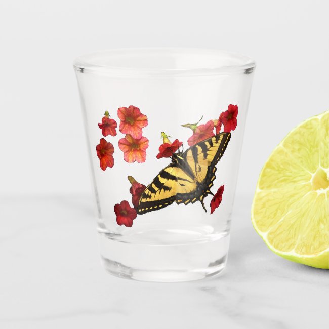 Butterfly on Red Flowers Animal Shot Glass