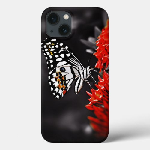 Butterfly on Red Flowers iPhone 13 Case