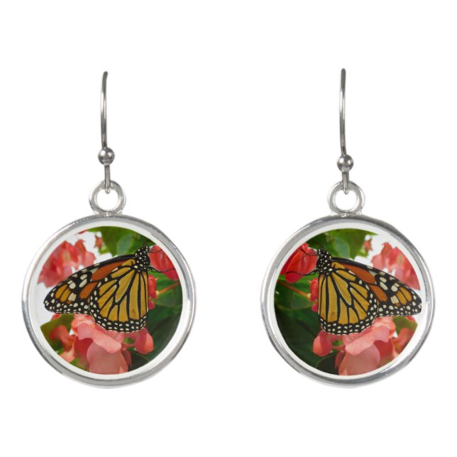 Butterfly on Red Flowers Earrings (Front)