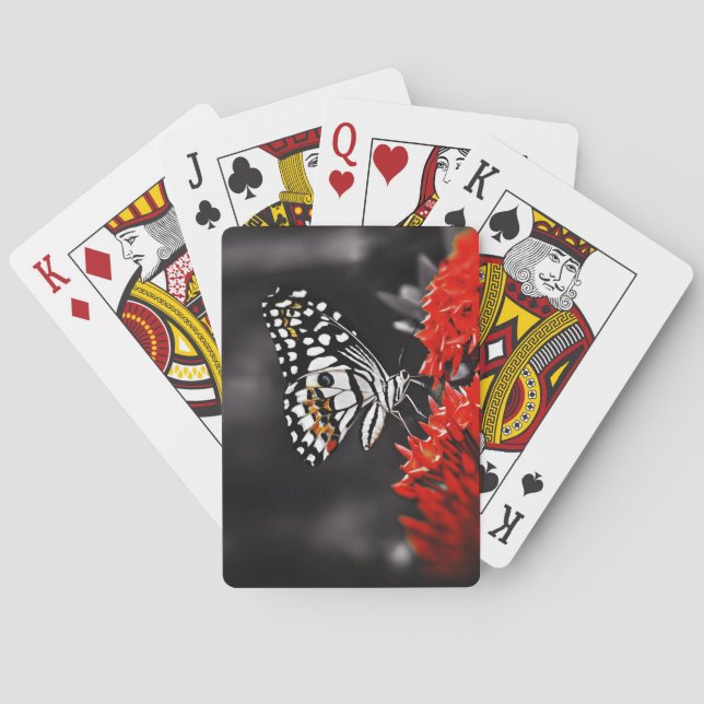 Butterfly on Red Flowers Poker Cards (Back)
