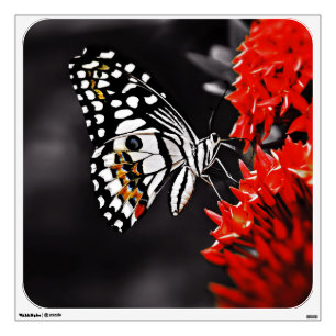 Butterfly on Red Flowers Wall Sticker