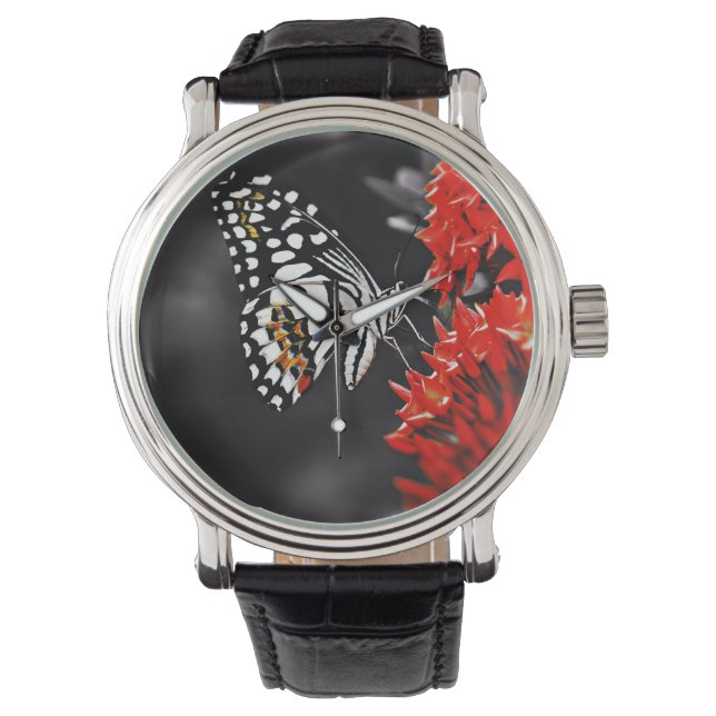 Butterfly on Red Flowers Watch (Front)