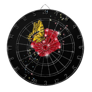 Butterfly on red Rose with Stars and Raindrops Dartboard With Darts