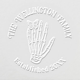 Butterfly on Skeleton Hand Family Name Date Estd Embosser