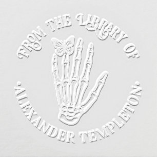 Butterfly on Skeleton Hand Sign Library Book Name Embosser