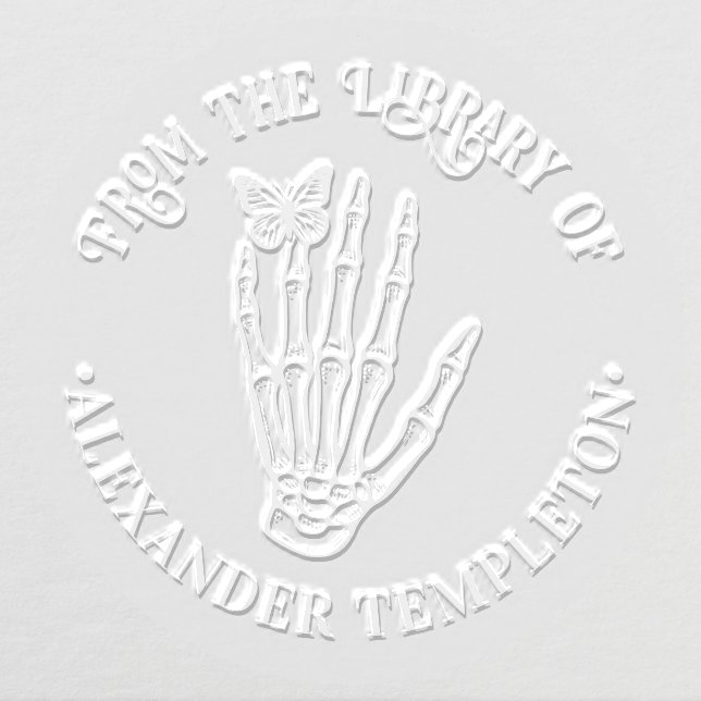 Butterfly on Skeleton Hand Sign Library Book Name Embosser (Design)