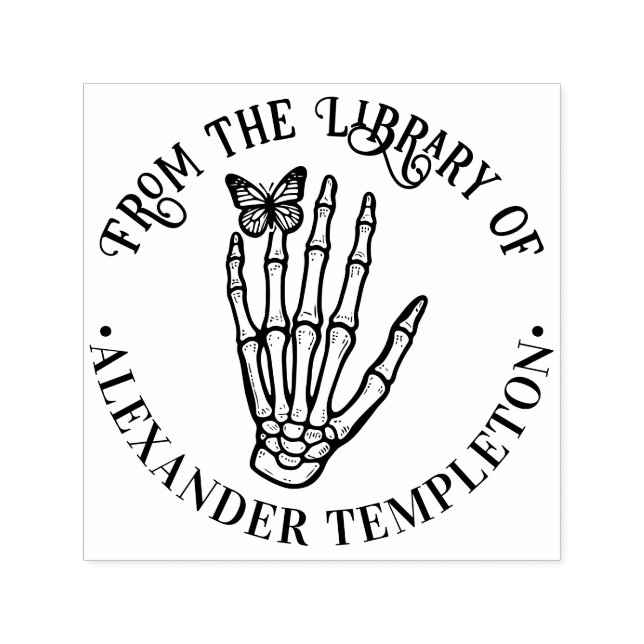 Butterfly on Skeleton Hand Sign Library Book Name Self-inking Stamp (Design)