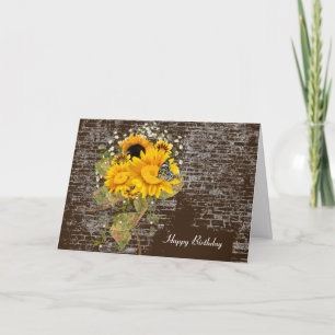 butterfly on sunflower bouquet birthday card