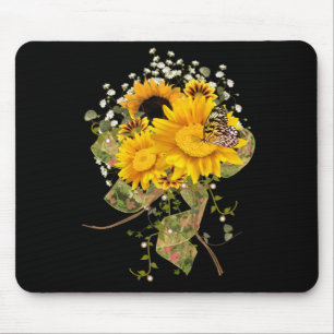 butterfly on sunflower bouquet mouse pad