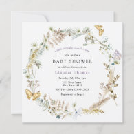 Butterfly on the Way Boho Baby Shower Invitation