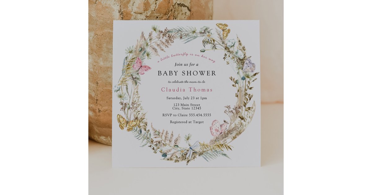 Butterfly on the Way Boho Baby Shower Invitation | Zazzle