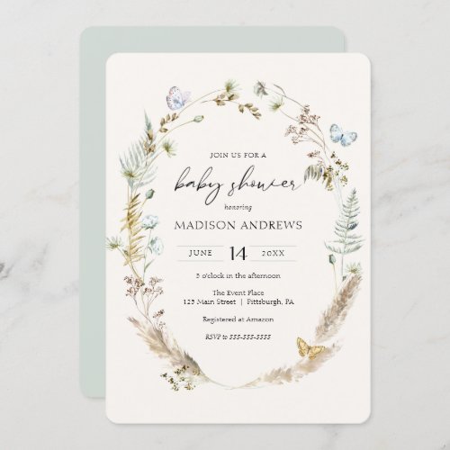Butterfly on the Way Boho Baby Shower Invitation
