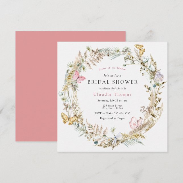 Butterfly on the Way Boho Bridal Shower Invitation (Front/Back)
