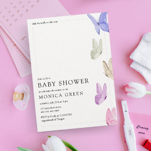 Butterfly on the way Minimalist Baby Shower Invitation