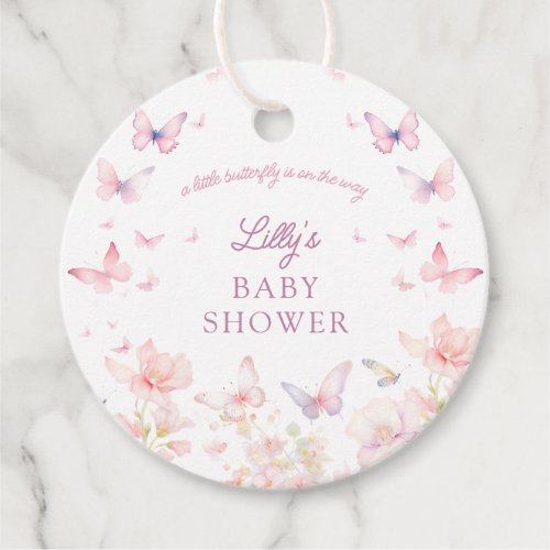 Butterfly on the Way Pink Flowers Baby Shower Favor Tags