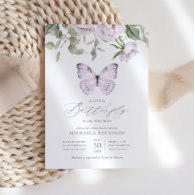 Butterfly on the Way Purple Floral Baby Shower Invitation