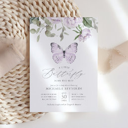 Butterfly on the Way Purple Floral Baby Shower Invitation