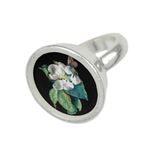 BUTTERFLY ON THE WHITE FLOWER  BLACK FLORAL RING