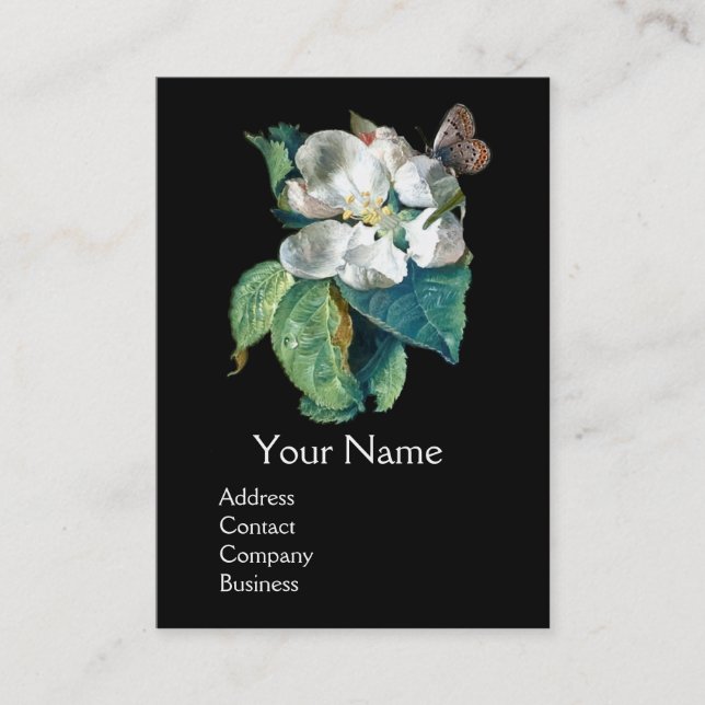 BUTTERFLY ON THE WHITE FLOWER , FLORAL MONOGRAM BUSINESS CARD (Front)