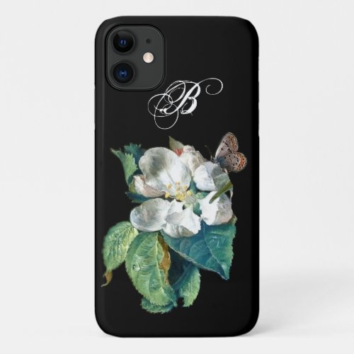 BUTTERFLY ON THE WHITE FLOWER  FLORAL MONOGRAM iPhone 11 CASE