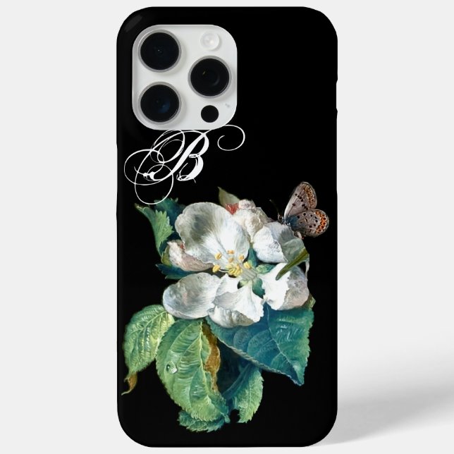 BUTTERFLY ON THE WHITE FLOWER , FLORAL MONOGRAM Case-Mate iPhone CASE (Back)