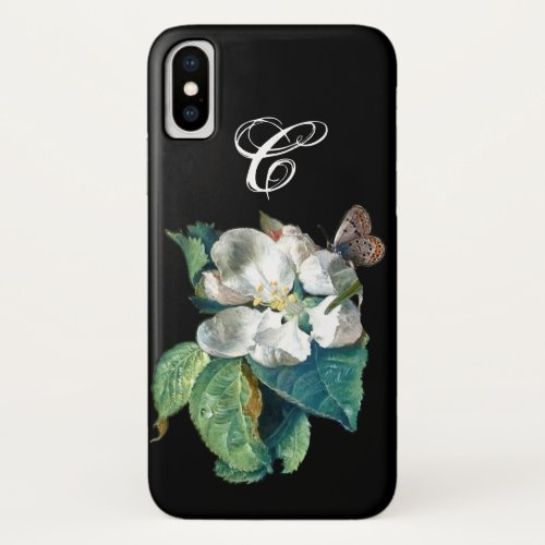 BUTTERFLY ON THE WHITE FLOWER  FLORAL MONOGRAM iPhone X CASE
