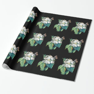 BUTTERFLY ON THE WHITE FLOWER , FLORAL WRAPPING PAPER