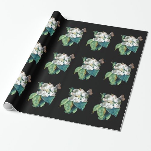 BUTTERFLY ON THE WHITE FLOWER  FLORAL WRAPPING PAPER