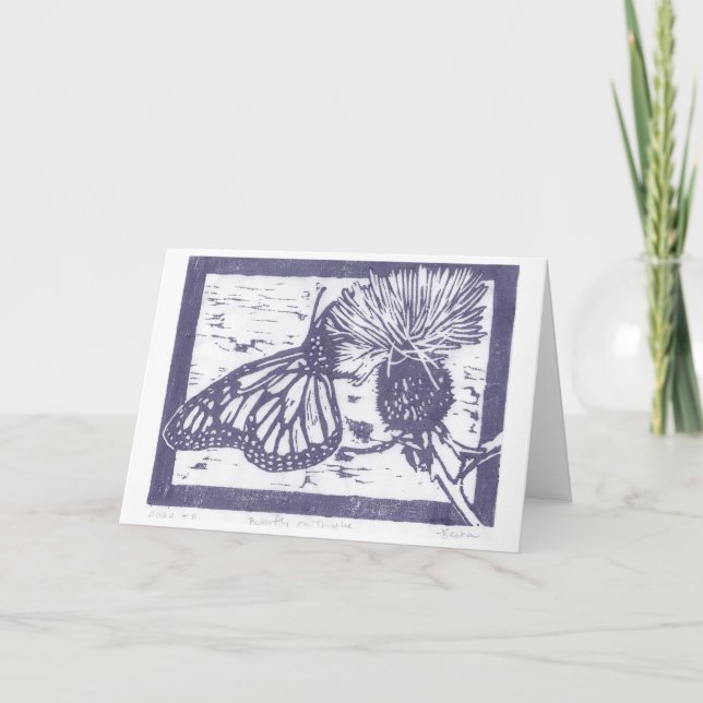 Butterfly on Thistle Japanese Woodblock Print Thank You Card (Front)