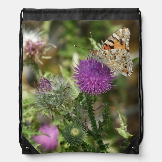 Butterfly on Thorn Photo Drawstring Backpack (Front)