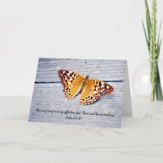 Butterfly on Weathered Wood Bible Verse Card Psalm (Front)