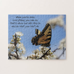 Butterfly on White Blossoms w/ Scripture Verse Jigsaw Puzzle
