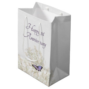 Butterfly on White Hydrangea 1st Anniversary Medium Gift Bag
