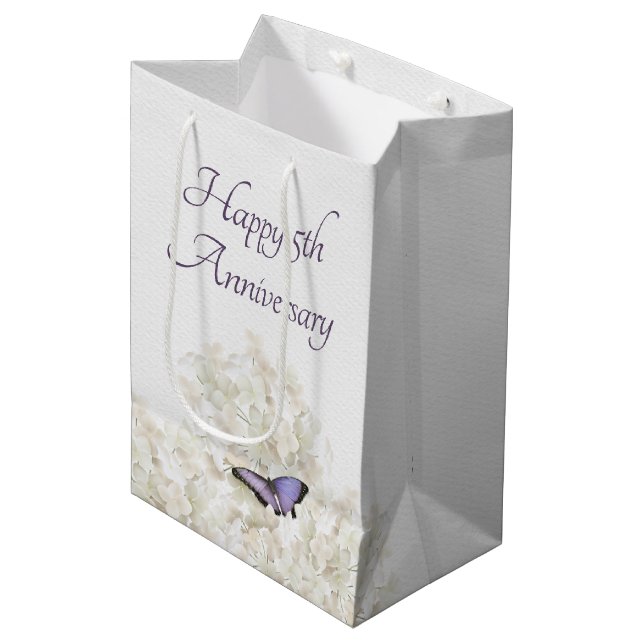 Butterfly on White Hydrangea 5th Anniversary  Medium Gift Bag (Front Angled)
