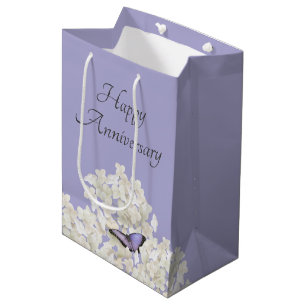 Butterfly on White Hydrangea Anniversary Medium Gift Bag