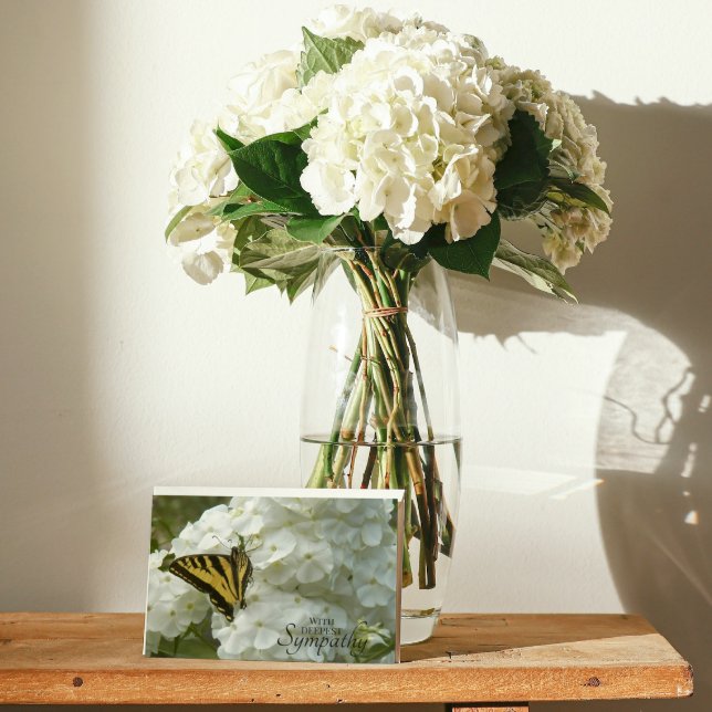 Butterfly on White Phlox Floral Sympathy Card (In Situ)