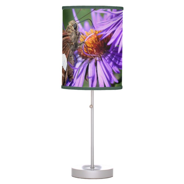 Butterfly On Wild Purple Aster Flower Nature  Table Lamp (Front)