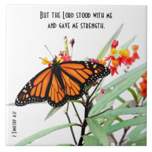 Butterfly on Wildflower w/ Scripture Verse Ceramic Tile