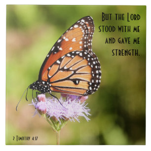 Butterfly on Wildflower w/ Scripture Verse Ceramic Tile