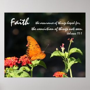 Butterfly on Wildflowers, Scripture Verse on Faith Poster