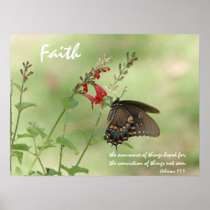 Butterfly on Wildflowers, Scripture Verse on Faith Poster