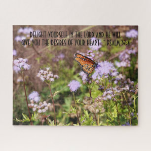 Butterfly on wildflowers w/ verse from Psalm 37:4 Jigsaw Puzzle