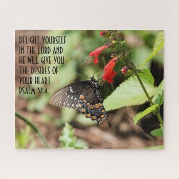 Butterfly On Wildflowers W/ Verse From Psalm 37:4 Jigsaw Puzzle by PicturesByDesign at Zazzle
