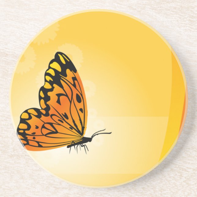 Butterfly on Yellow and Orange Sandstone Coaster (Front)