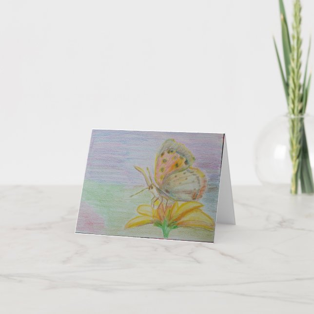 Butterfly on yellow flower thank you card (Front)