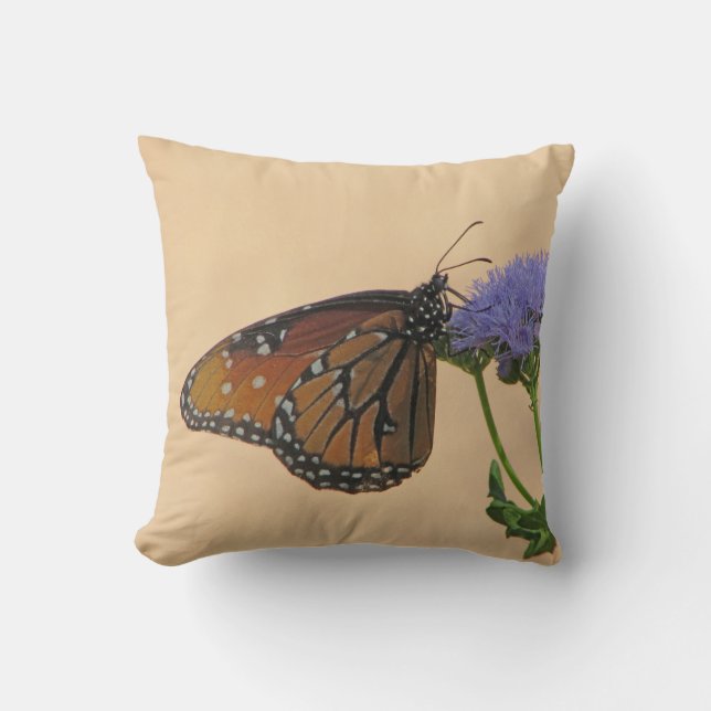 Butterfly Orange Black Monarch Purple Flower Throw Pillow (Front)